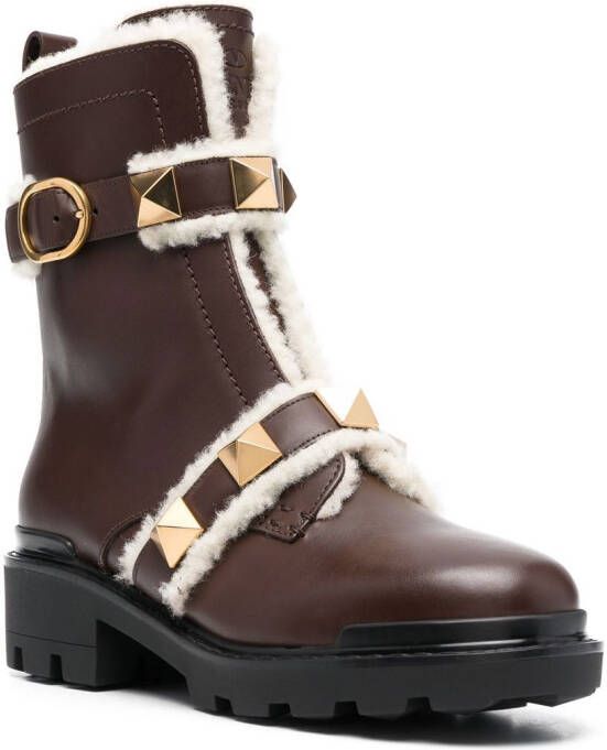 Valentino Garavani Rockstud-embellished ankle boots Brown