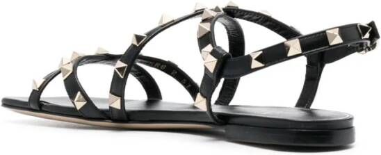Valentino Garavani Rockstud-embellished flat leather sandals Black