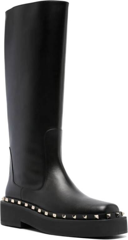 Valentino Garavani Rockstud-embellished knee-high leather boots Black