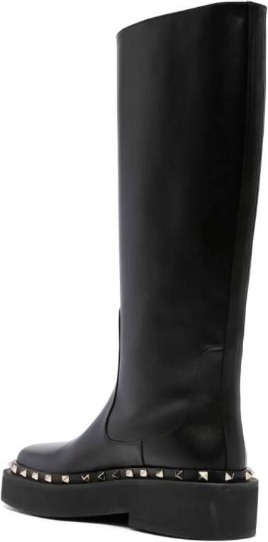 Valentino Garavani Rockstud-embellished knee-high leather boots Black