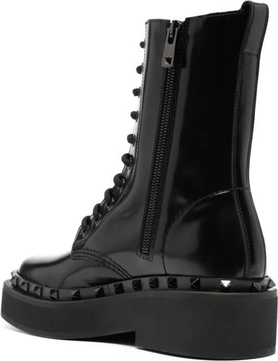 Valentino Garavani Rockstud-embellished leather lace-up boots Black