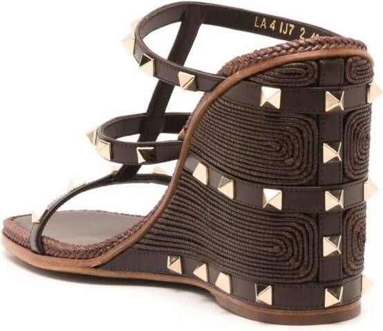 Valentino Garavani Rockstud-embellished wedge sandals Brown