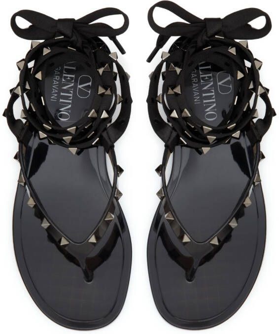 Valentino Garavani Rockstud flat lace-up thong sandals Black
