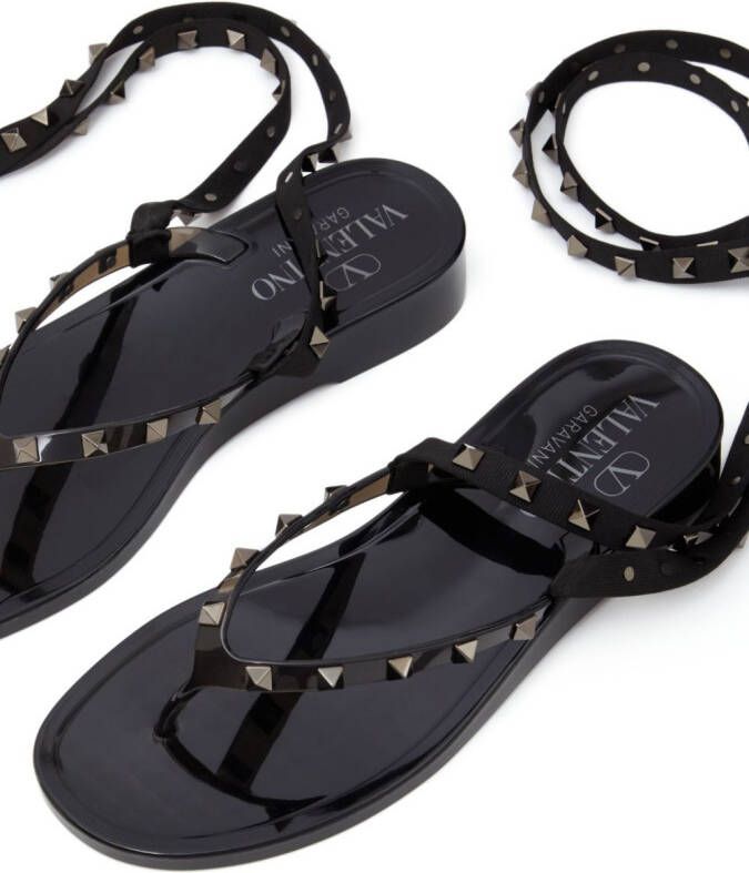Valentino Garavani Rockstud flat lace-up thong sandals Black