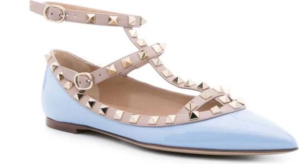 Valentino Garavani Rockstud leather ballerina shoes Blue