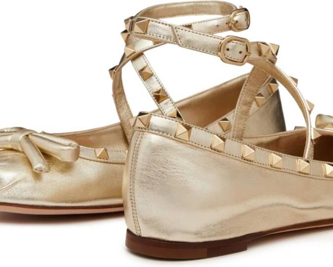 Valentino Garavani Rockstud leather ballerina shoes Gold