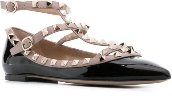 Valentino Garavani Rockstud leather flat ballerina shoes Black