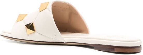 Valentino Garavani Roman Stud flat leather sandals White
