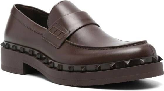 Valentino Garavani Rockstud M-Way leather loafers Brown