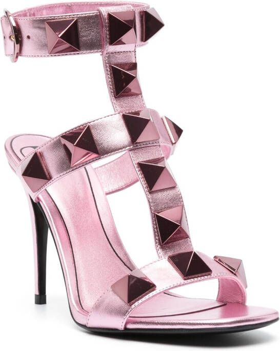 Valentino Garavani Rockstud metallic-effect 100mm sandals Pink
