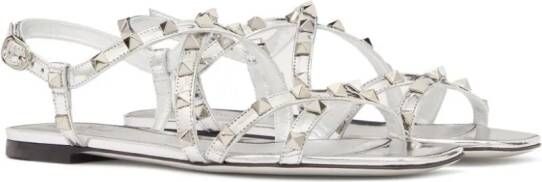 Valentino Garavani Rockstud mirrored leather sandals Silver