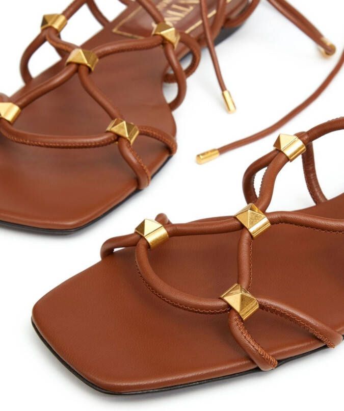 Valentino Garavani Rockstud Net lace-up sandals Brown