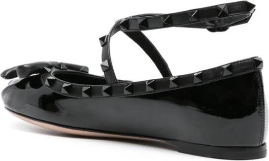 Valentino Garavani Rockstud patent-leather ballerina pumps Black