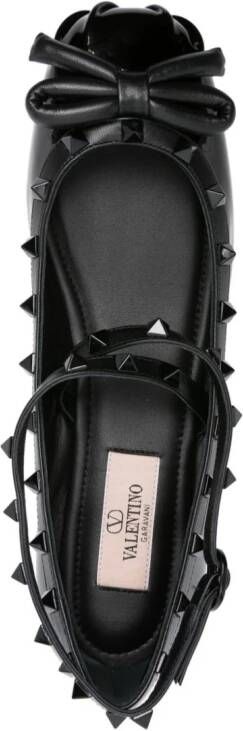 Valentino Garavani Rockstud patent-leather ballerina pumps Black