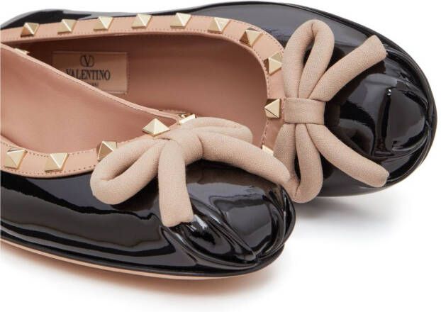 Valentino Garavani Rockstud patent-leather ballerina shoes Black