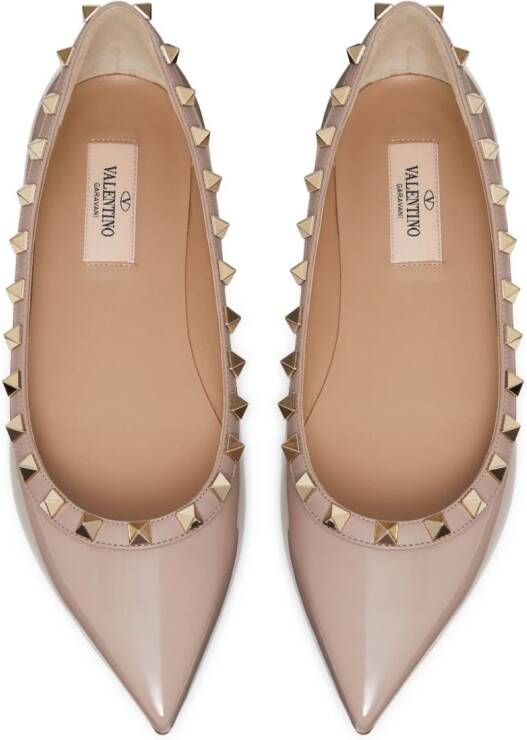 Valentino Garavani Rockstud patent leather ballerina shoes Pink