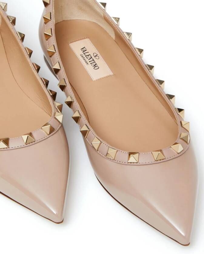 Valentino Garavani Rockstud patent leather ballerina shoes Pink