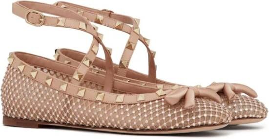 Valentino Garavani Rockstud rhinestone-embellished ballerina shoes Neutrals