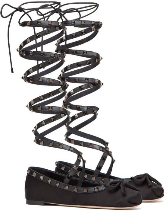 Valentino Garavani Rockstud satin ballerina shoes Black