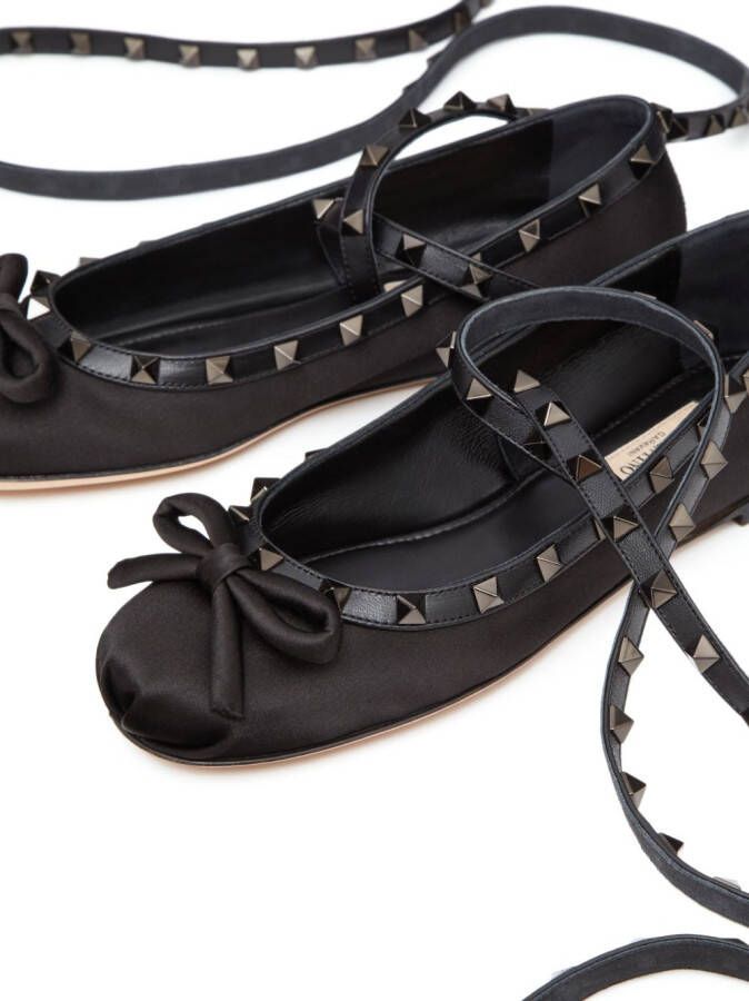 Valentino Garavani Rockstud satin ballerina shoes Black