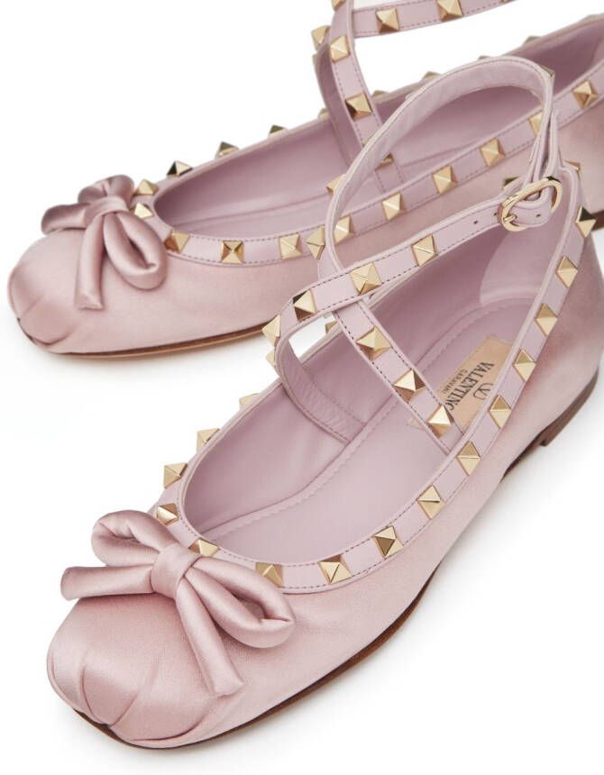 Valentino Garavani Rockstud satin ballerina shoes Pink