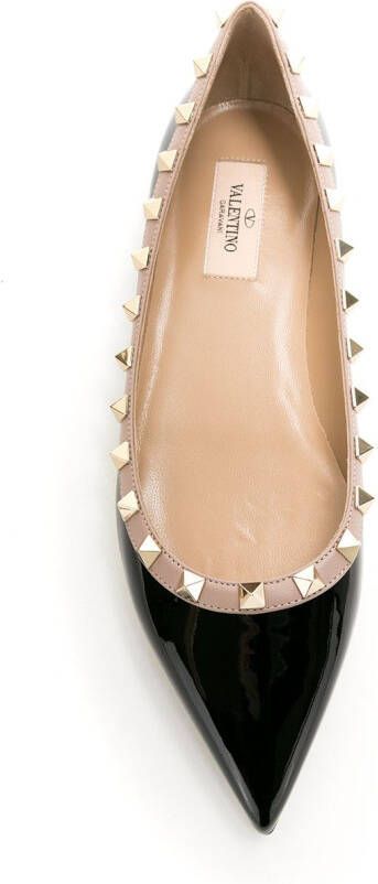 Valentino Garavani Rockstud patent leather ballerina shoes Black