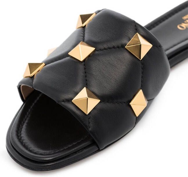 Valentino Garavani Roman Stud flat leather sandals Black