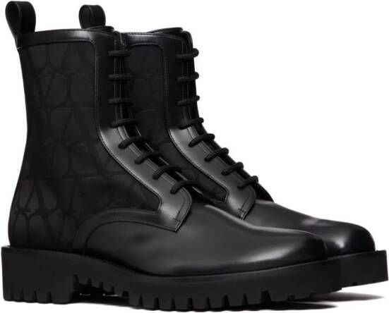 Valentino Garavani Toile Iconographe leather combat boots Black