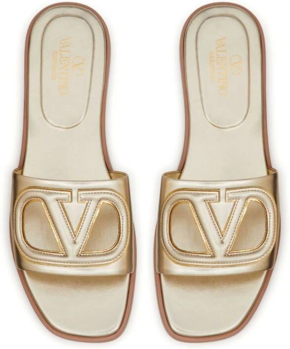 Valentino Garavani VLogo cut-out leather slides Gold