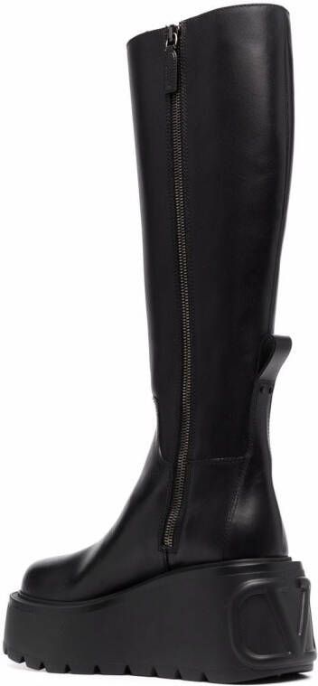 Valentino Garavani VLogo knee-high leather platform boots Black