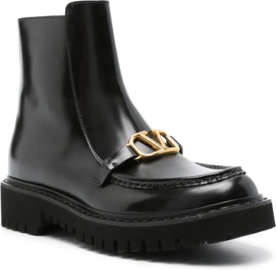 Valentino Garavani VLogo leather flat boots Black