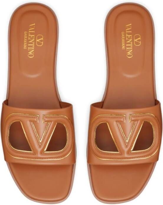 Valentino Garavani VLogo Signature flat leather sandals Brown