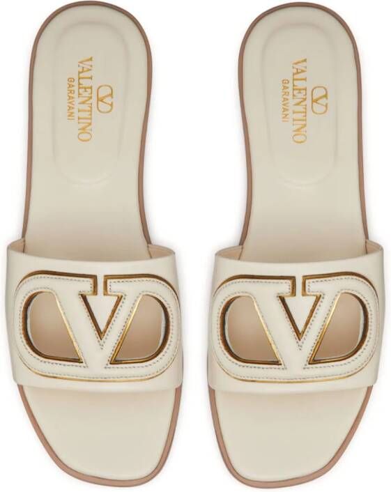 Valentino Garavani VLogo Signature flat leather sandals White
