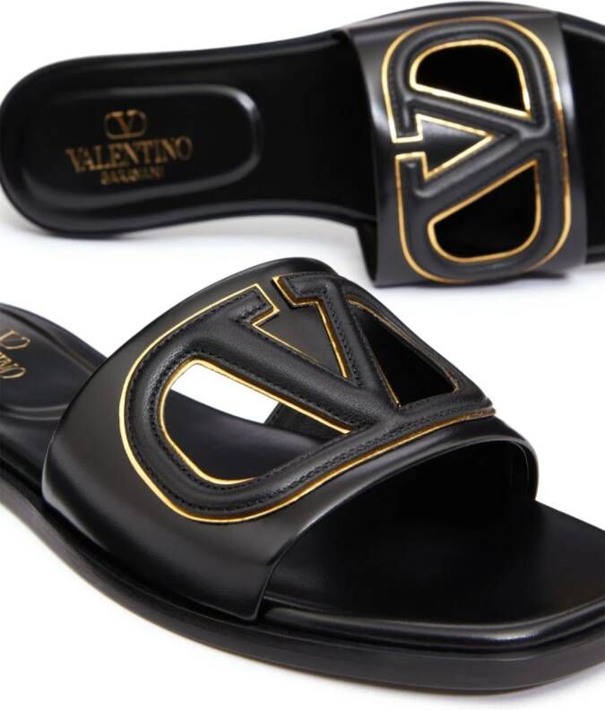Valentino Garavani VLogo cut-out leather slides Black