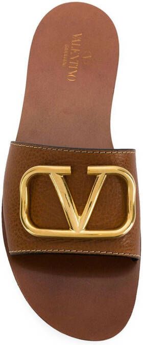 Valentino Garavani VLogo Signature leather slides Brown