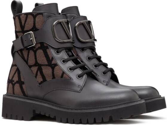 Valentino Garavani Toile Iconographe 35mm leather boots Black