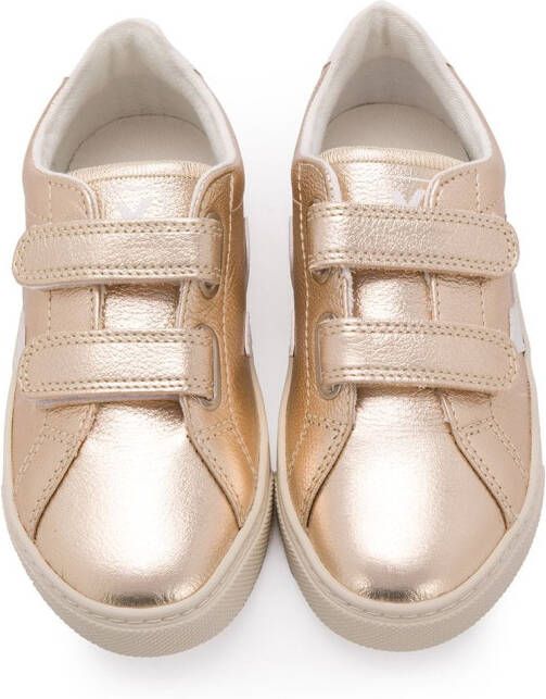 VEJA Kids laminated touch strap sneakers Gold