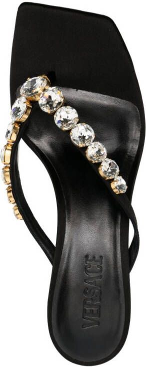 Versace 55mm crystal-embellished thong mules Black