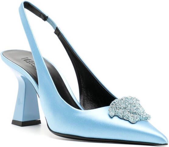 Versace 80mm slingback crystal embellished pumps Blue