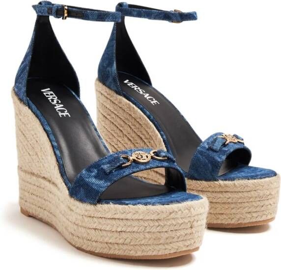 Versace Barocco denim wedge sandals Blue