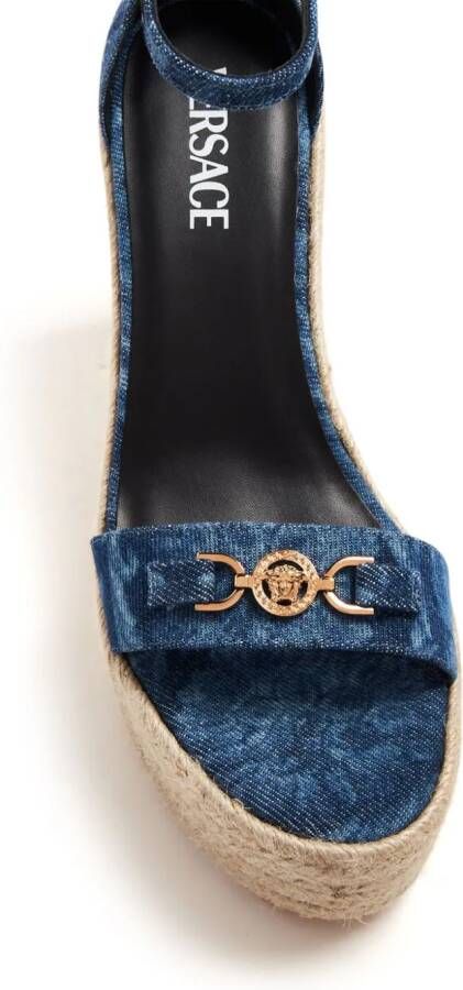 Versace Barocco denim wedge sandals Blue