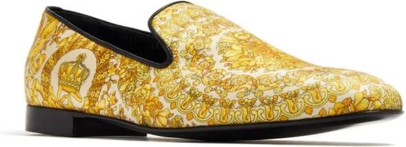 Versace Barocco-print silk loafers Yellow