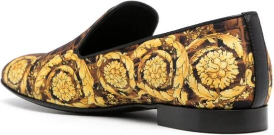 Versace Baroccodile-print satin slippers Yellow