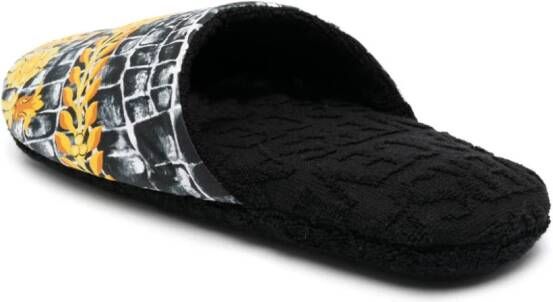 Versace Baroccodile-print cotton slippers Black
