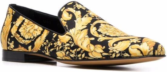 Versace Barocco satin slippers Yellow
