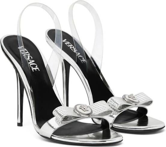 Versace Gianni Ribbon 110mm metallic sandals Silver