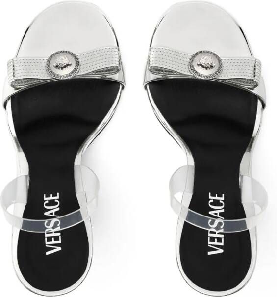 Versace Gianni Ribbon 110mm metallic sandals Silver