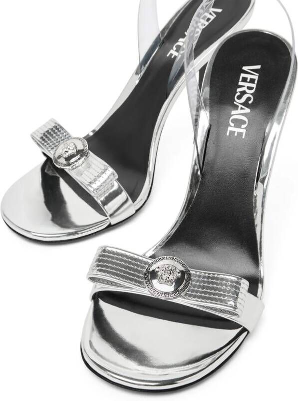 Versace Gianni Ribbon 110mm metallic sandals Silver