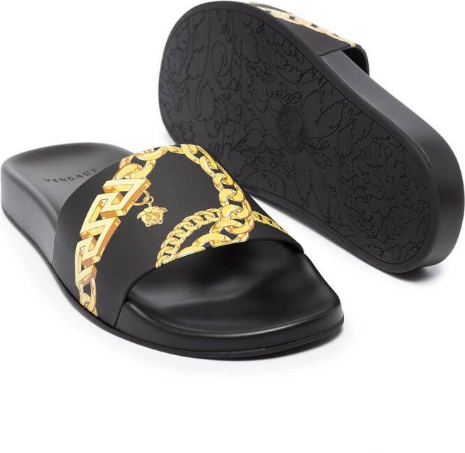Versace Chain Pinstripe print slides Black