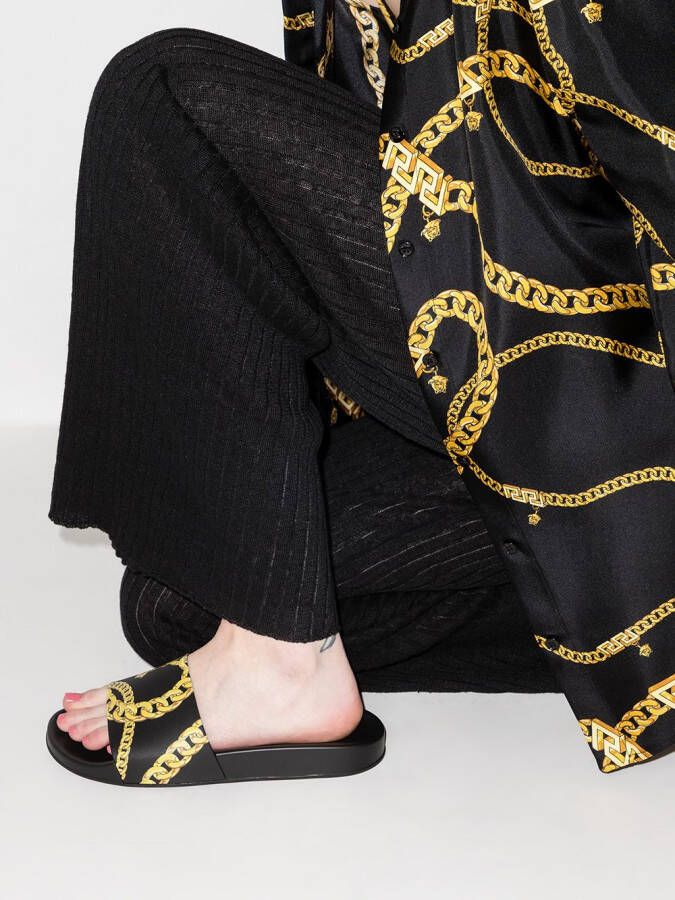 Versace Chain Pinstripe print slides Black